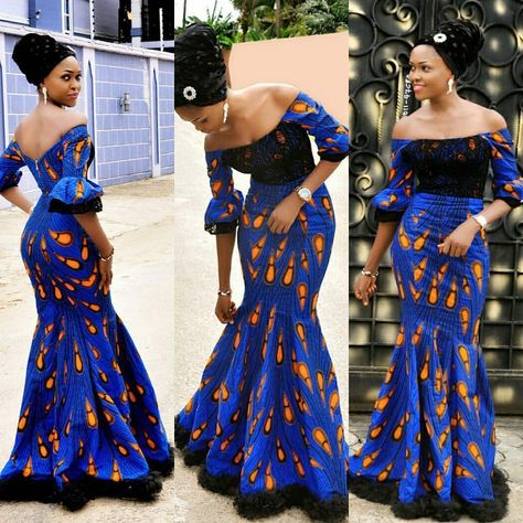 Long Flay Gown, Ankara Skirt And Blouse, Ankara Gown Styles, Afrikaanse Mode, Trumpet Dress, Gown Style, African Ankara, African Print Dress, Ankara Dress