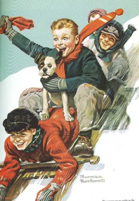 Norman Rockwell Prints, Norman Rockwell Christmas, Sled Decor, Norman Rockwell Art, Rockwell Paintings, Ski Vintage, Norman Rockwell Paintings, The Saturday Evening Post, Saturday Evening Post