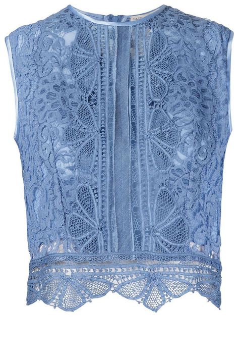 Lace Cover Up Wedding, Crop Tops Shirts, H M Outfits, Blue Lace Top, Lacy Tops, Lace Sleeveless Top, Feminine Blouses, Lace Outfit, Blue Crop Tops