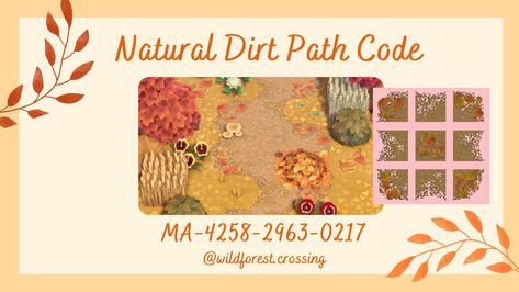 Animal Crossing Fall Path Design, Acnh Autumn Dirt Path, Autumn Animal Crossing Designs, Autumn Dirt Path Acnh, Acnh Fall Dirt Path Codes, Autumn Path Animal Crossing, Fall Dirt Path Acnh Code, Fall Paths Animal Crossing, Acnh Fall Dirt Path