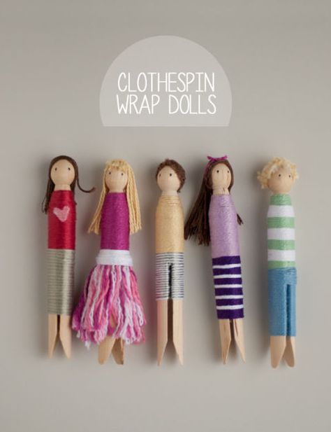 Dress clothespins up (frilly skirts) or down (striped tees) with just some embroidery floss and an imaginative fashion sense. Get the tutorial at This Heart of Mine » Wooden Clothespins, Monthly Crafts, Worry Dolls, Creative Diy Gifts, Clothespin Dolls, Operation Christmas Child, Diy Gifts For Kids, Clothes Pin Crafts, Pin Doll