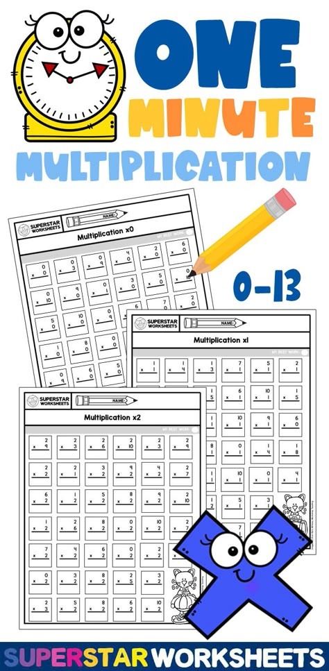 Free, printable One Minute Multiplication Worksheets! Here is your one-stop (free) shop for multiplication dill worksheets. Our simple, single-page multiplication worksheets can be used in a variety of ways. Use them to teach, drill, memorize, repeat, test and so much more. Multiplication Interactive Notebook, Multiplication Strategies 3rd, Multiplication Worksheets 3rd, Multiplication Drills, Free Printable Multiplication Worksheets, Ece Activities, Free Multiplication Worksheets, Printable Multiplication Worksheets, Multiplication Facts Worksheets