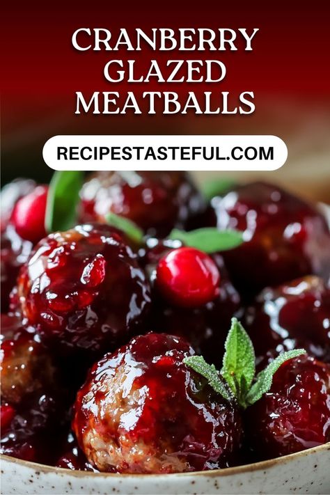 These Cranberry Glazed Meatballs are a delicious and easy-to-make appetizer perfect for any party. With a sweet and tangy cranberry sauce coating, they're sure to impress your guests! Meatballs Cranberry Sauce Bbq Sauce, Meatballs And Cranberry Sauce, Christmas Dinner Meals Ideas, Cherry Glazed Meatballs, Cranberry Rosemary Meatballs, Meatball With Cranberry Sauce Recipe, Thanksgiving Appetizers Meatballs, Christmas Family Lunch Ideas, Cranberry Meatball Sauce