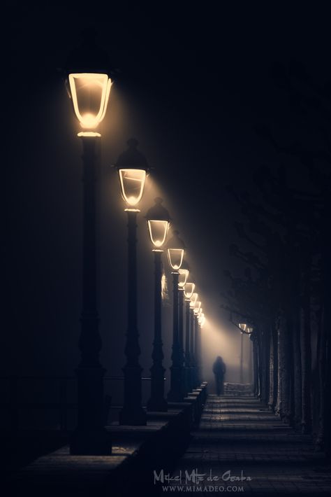 person walking on dark street illuminated with streetlamps Dark Urban Aesthetic, Foggy Night, Jack The Ripper, Dark Street, Sweeney Todd, Street Lights, Foto Tips, Street Lamp, Body Inspiration