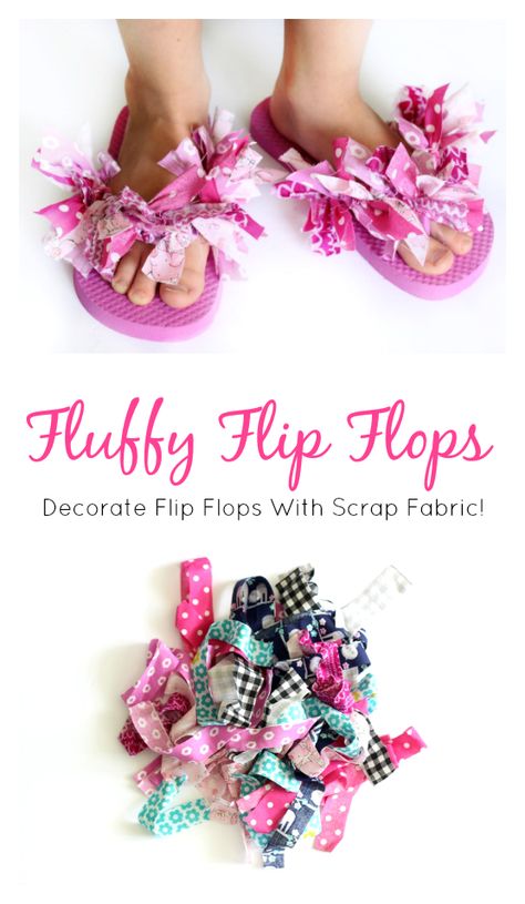 Decorate Flip Flops, Fluffy Flip Flops, Fabric Flip Flops, Flip Flop Craft, Scrap Projects, Quick Projects, Decorating Flip Flops, Girls Flip Flops, Winter Guard