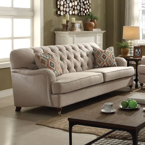 ACME Furniture Alianza Sofa | Wayfair Cheap Living Room Sets, Cheap Couch, Cheap Living Room Furniture, Affordable Sofa, Style Anglais, Sofa Beige, Set Sofa, Traditional Sofa, Sofa Review