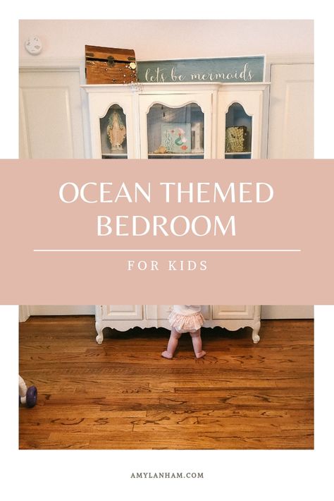 Ocean Themed Bedroom for Kids, hutch with let's be mermaid on top and a pirate chest Kids Ocean Bedroom, Ocean Bedroom Decor, Bedroom Beach Theme, Ocean Decor Bedroom, Kids Bedroom Themes, Bedroom For Kids, Mermaid Room Decor, Ocean Bedroom, Pirate Chest