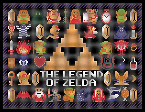 Pattern for NES Zelda Poster from Nintendo Power [+grid] - Imgur Zelda Graphgan, Legend Of Zelda Cross Stitch, Zelda Cross Stitch, Zelda Quilt, Zelda Perler, Zelda Poster, Legend Of Zelda Poster, Stitch Games, Nintendo Power