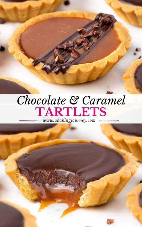 Tartlet Shells, Caramel Tartlets, Chocolate Tartlets, Caramel Tarts, Chocolate Ganache Topping, Salted Caramel Filling, Chocolate Caramel Tart, Mini Tart Recipes, Chocolate Tarts