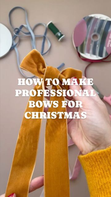 Simple Wreath Bow Easy Diy, Make Wreath Bow, Ornament Bows Diy, How To Tie Bow For Wreath, Ribbon On Mantle, How To Tie A Ribbon Knot, How To Wrap A Door Like A Present, Bows With Wired Ribbon Diy, Make Christmas Bows Out Of Ribbon