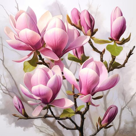 Pink Magnolia Flowers Magnolia Colors, Lotus Flower Art, Botanical Flower Art, Pink Magnolia, Magnolia Tree, Ancient Village, Magnolia Flowers, Peacock Painting, Watercolor Flower Art