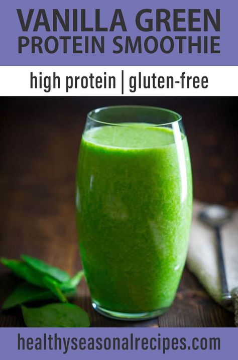 Vanilla Protein Powder Smoothie, Vanilla Protein Shake Recipes, Smoothie With Spinach, Green Protein Smoothie, Vanilla Protein Smoothie, Healthy Protein Smoothies, Antioxidant Smoothie, Protein Powder Smoothie, Healthy Diet Smoothies