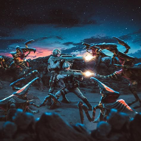 Star Ship Troopers, Starship Troopers Bugs, Exoskeleton Armor, Starship Troopers 1997, Bug Hunt, Space Marine Art, Military Science Fiction, Colonial Marines, The Fallen Angel