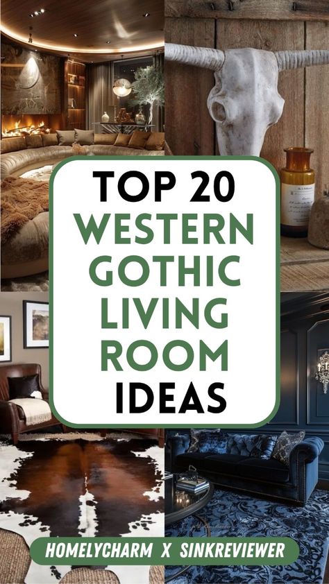 Step into the world of timeless decor with western gothic living room ideas that fuse rustic charm and dramatic flair. From vintage furniture to dark wood accents, this style captures a unique blend of boldness and sophistication. Don’t miss out on designs that combine modern and gothic vibes, perfect for adding character and depth to your home. Western Rustic Home Decor Living Room, Western Theme Living Room Ideas Rustic, Goth Western Style Home, Southern Gothic Decor Interior Design, Goth Western Aesthetic Home, Moody Western Living Room, Moody Western Decor, Cowboy Man Cave, Moody Farmhouse Living Room