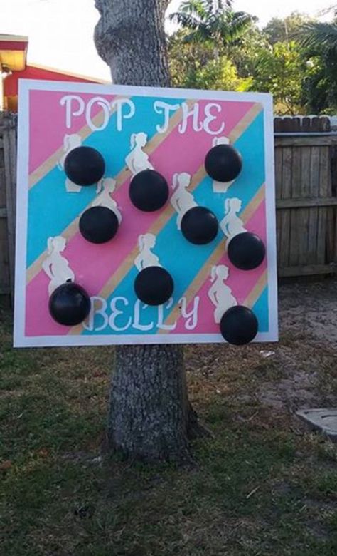 My gender reveal board! Pop the belly! It's a girl btw Pop The Belly Gender Reveal, Gender Reveal Ideas For Decoration, Pop The Belly Game, Gender Reveal Funny Ideas, Diy Gender Reveal Games, Mini Baby Shower Ideas, Gender Reveal Ideas Funny, Gender Reveal Ideas Games, Funny Gender Reveal Ideas