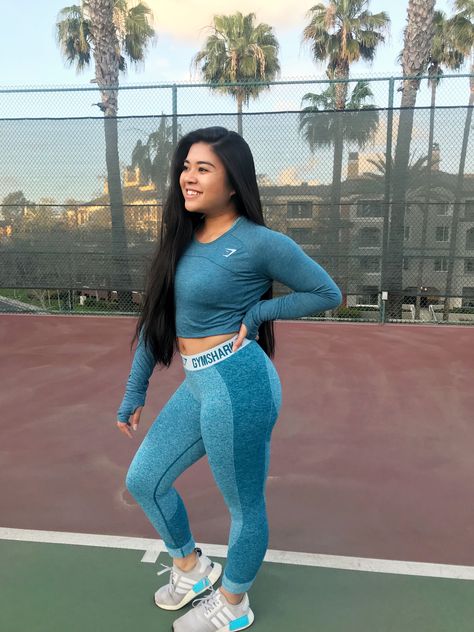 Gymshark flex leggings deep teal/ice blue and double up long sleeve crop in petrol blue Gymshark Flex Leggings, Summer Fitness, Bodybuilding Diet, Flex Leggings, Motivation Workout, Double Up, Petrol Blue, Gym Fit, Healthy Summer