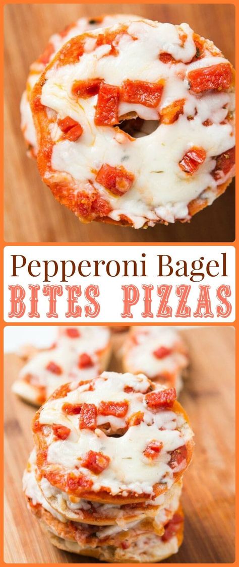 Pepperoni Bagel, Pizza Bagel Bites, Fancy Party Food, Family Game Night Snacks, Bagel Bites Recipe, Pizza Bagel, Oh Sweet Basil, Bagel Bites, Pizza Bagels