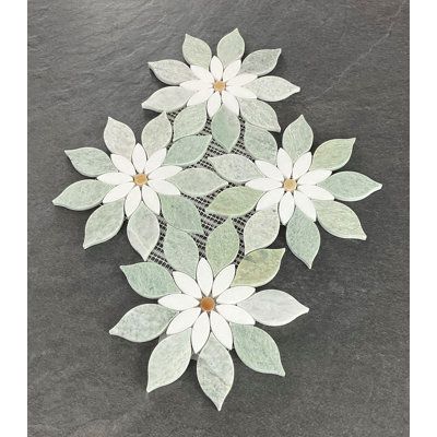 Ming green, Thasos white & honey onyx flower pattern wall and floor mosaic tiles. | ES Stone 8.5" x 8.5" Flower Pattern Marble Mosaic Wall & Floor Tile Brown/Green/White 8.5 x 8.5 x 0.31 in | IOSH1826 | Wayfair Canada Daisy Flower Pattern, Waterjet Mosaic Tile, Diy Macramé, Floor Mosaic, Large Daisy, Floral Mosaic, Mosaic Floor Tile, Flower Tile, Floral Tiles