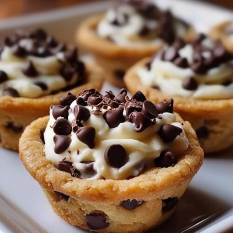 Cannoli Cookie Cups | Homemade Recipes Cannoli Bars Recipe, Canola Cookie Cup, Cannoli Chocolate Chip Cookie Cups, Cannoli Thumbprint Cookies, Chocolate Chip Cookie Cups Recipe, Canoli Bites Recipes, Sugar Cookie Pie Cups, Mini Canoli Cups Cannoli Dip, Canola Cookies