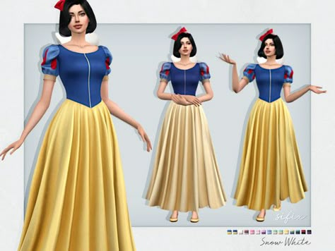 The Sims Resource - Snow White Dress Disney Princess Challenge, Snow White Hair, Carol Dress, Snow White Dress, Disney Challenge, Sims 4 Challenges, Snow White Dresses, Disney Princess Outfits, Pelo Sims