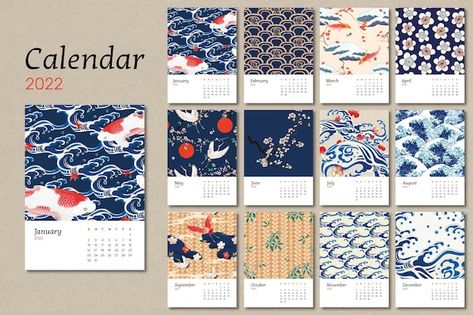 Japanese 2022 monthly calendar template,... | Free Vector #Freepik #freevector #pattern #flower #calendar #vintage Iphone Wallpaper Vector, Calendar Vintage, Flower Calendar, Interactive Calendar, Calendar Background, Calendar Vector, October Calendar, Japanese Bird, Chinese Calendar