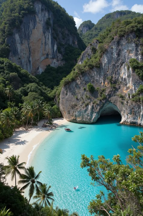 Escape to El Nido's Hidden Beach, a secluded tropical paradise with towering limestone cliffs, emerald waters, and a natural rock arch entrance. #Philippines #Travel Palawan Beach Philippines, Tropical Lighting, Philippine Beaches, Elnido Palawan, Beach Philippines, Philippines Beach, Rock Arch, Philippines Beaches, Freedom Lifestyle