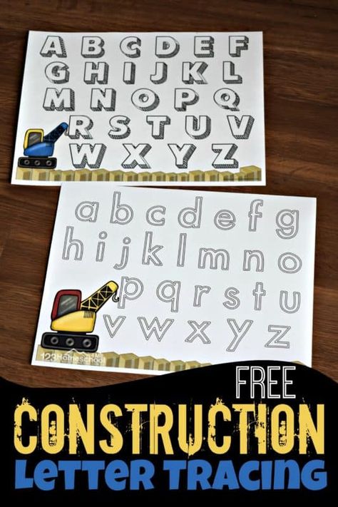 FREE Construction Letter Tracing - super cute construction printable to help kids practice tracing upper and lowercase letters with preschool and kindergarten age kids #alphabet #preschool Kindergarten Construction Activities Preschool, Construction Theme Classroom, Construction Theme Preschool, Preschool Construction, Transportation Activities, Transportation Preschool, Letter Tracing Worksheets, Construction Activities, Letter Tracing