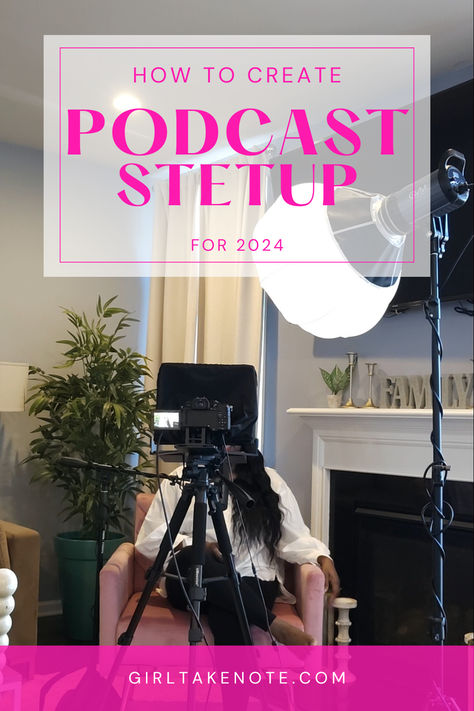 You don't need to have a large space to create a podcast studio. Try this easy setup for creating an in-home podcast setup. Couch Podcast Setup, Podcast Corner Design, At Home Podcast Set Up, Diy Podcast Setup, Podcast Editing Apps, Podcast Room Ideas At Home, Podcast Lighting, Home Podcast Studio Setup, Video Podcast Setup