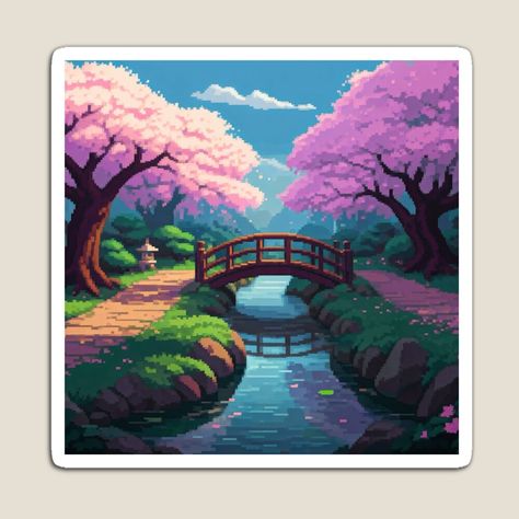 Get my art printed on awesome products. Support me at Redbubble #RBandME: https://www.redbubble.com/i/magnet/Pixel-art-bridge-and-sakura-trees-by-randa102/165700135.TBCTK?asc=u Sakura Trees, Sakura Tree, Pixel Art, My Art, Awesome Products, Magnets, Bridge, Trees, Art Prints