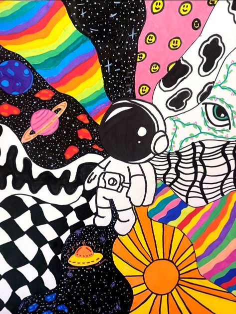 Trippy Aesthetic Art, Trippy Marker Art, Trippy Box Painting Ideas, Trippy Lettering, Trippy Space Art, Trippy Doodle Art, Trippy Art Ideas, Simple Trippy Art, High Paint Ideas Trippy