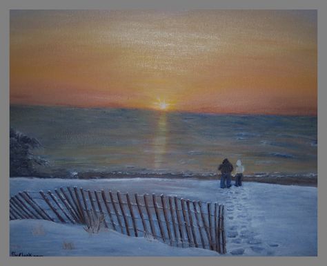 Snow on the Beach painted by my mama ! Beautiful !!! Snow On The Beach Drawing, Snow On The Beach Painting, Snow On The Beach, Beach Canvas Paintings, The Beach Painting, Beach Drawing, Winter Landscape Painting, Snow Pictures, Winter Beach