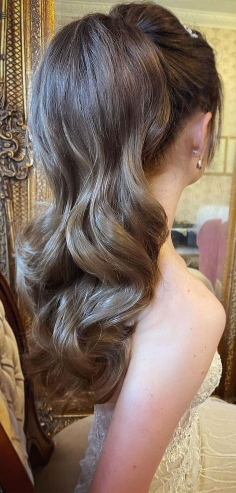 High And Low Ponytails For Any Occasion : Bouncy Bridal Ponytail Occasion Ponytail, Debut Hairstyles, Ponytail Bridal Hair, Curled Ponytail Hairstyles, Ponytail Braided, Wedding Ponytail Hairstyles, Fancy Ponytail, Low Ponytails, Bridal Ponytail