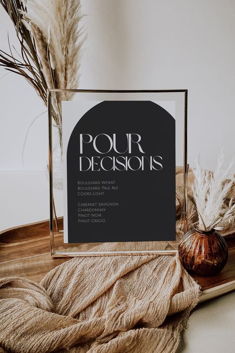 Customizable Wedding Bar Menu Template Arch Bar Sign - Etsy Modern Industrial Wedding Decor, Modern Boho Wedding Decor, Modern Minimalist Wedding Decor, Wedding Bar Setup, Bar Decor Wedding, Wedding Bar Signs, Alcohol Wedding, Wedding Bar Signage, Wedding Bar Menu Template