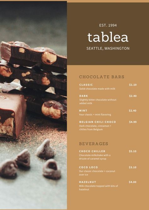 Creative Chocolate Bar Poster Dessert Menu Design, Folder Cover Design, Creative Chocolate, Drink Menu Design, Chocolate House, Bitter Chocolate, Bar Poster, Chocolate Milkshake, Caramel Syrup