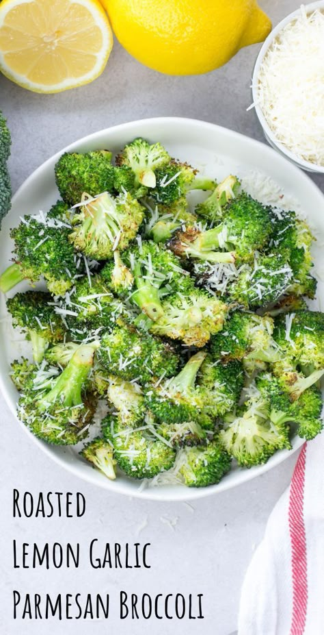 Roasted Lemon Garlic Parmesan Broccoli is made with fresh broccoli florets, minced garlic, fresh lemon juice, olive oil, cracked pepper and olive oil | side dish | broccoli recipe | recipes with lemon | healthy recipe |healthy food | #healthyeats Recipes With Lemon, Garlic Parmesan Broccoli, Lemon Recipes Healthy, Broccoli Lemon, Garlic Broccoli, Parmesan Broccoli, Broccoli Recipe, Fresh Broccoli, Cracked Pepper