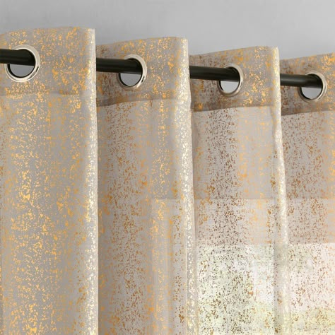 PRICES MAY VARY. Well Made: Sold as pair, including 2 metallic gold grey sheer curtains - Panel measures: 52" x 95"; Set measures: 104" x 95". Each panel features rust-free silver grommets top (which can fit up to 1 1/4" curtain rods/poles), constructed with header height: 4", bottom hem: 2". Easy for hanging and open. Privacy and Airy: Our sparkle gold grey sheer curtains are made from premium soft voile fabric with metallic foil glitter spots. They add a touch of glamour to your windows while Drapes And Sheers For Living Room, Cream Living Room Curtains, Gold Living Room Accessories, Glam Curtains Living Room, Grey And Gold Living Room Decor, Living Room Sheer Curtain Ideas, Curtain Ideas For Living Room Modern, Gold And White Living Room Decor, Green And Gold Curtains