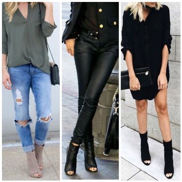 Peep Toe Heels Outfit, Open Toe Booties Outfit, Over The Knee Boots Outfit, Boots Outfit Ideas, Long Black Sweater, Over The Knee Boot Outfit, Short Leather Jacket, Knee Boots Outfit, Boots Outfit Ankle