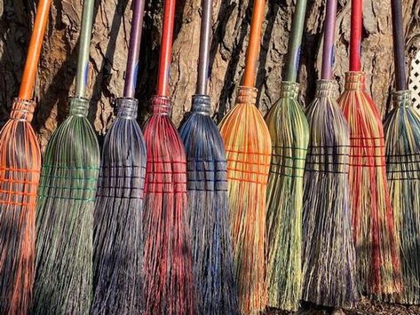 Meckleys Brilliant Brooms Pick your color Handmade corn brooms | Etsy Broom Craft, Corn Crafts, Magic Cabinet, Broom Making, Straw Broom, Handmade Broom, Broom Corn, Whisk Broom, Brooms And Brushes