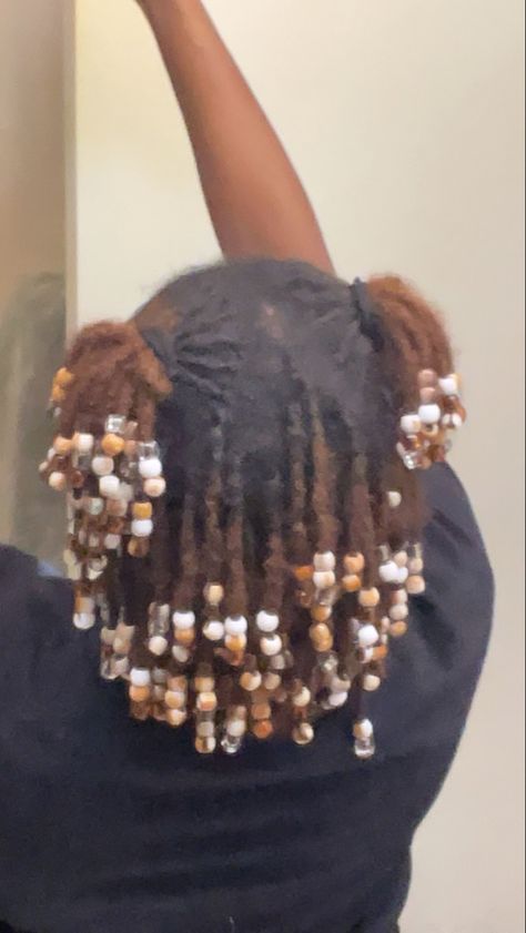 Bead Locs, Micro Locs With Beads, Beads On Starter Locs, 2 Strand Twist With Beads, Beads On Micro Locs, Beads On Locs Styles, Beaded Locs, Beads In Locs, Loc Beads