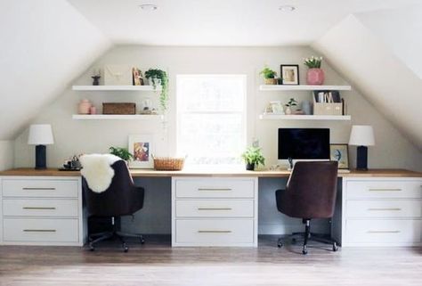 Desk For Two, Jones Design Company, Ikea Desk Hack, Desk Hacks, Attic Office, Interior Industrial, Double Desk, Hack Ikea, Long Living Room