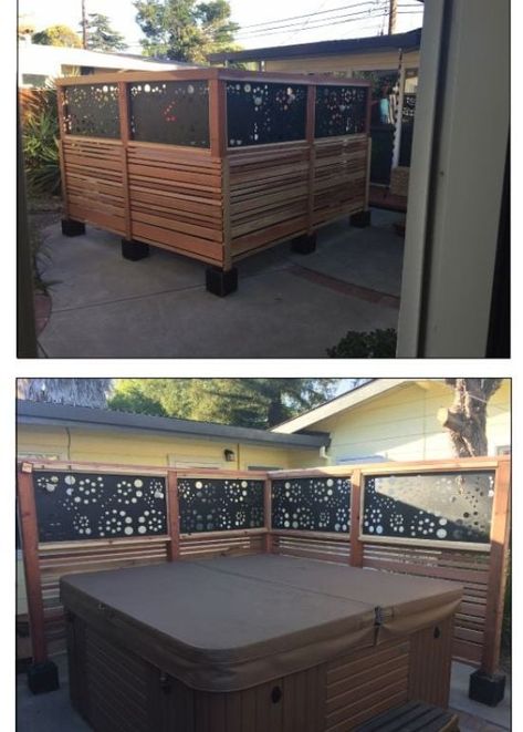 25 Effective Backyard Hot Tub Privacy Ideas Spa Privacy Screen, Privacy Screen On Fence, Privacy Screen Around Hot Tub, Spa Fencing Ideas, Hot Tub Ideas Backyard Privacy Wall, Hot Tub With Privacy Screen, Privacy Fence For Hot Tub, Hot Tub Privacy Wall, Hot Tub Screening Ideas