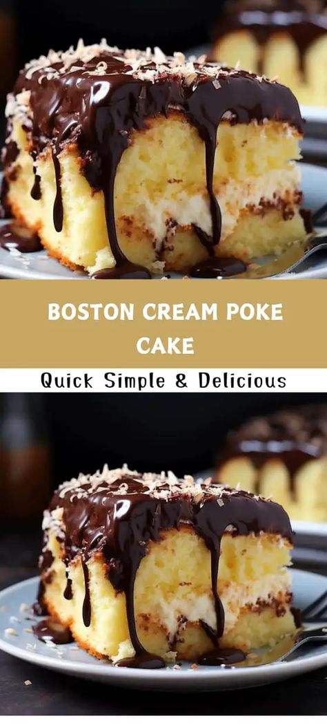 Indulge in the perfect blend of chocolate and vanilla with this BOSTON CREAM POKE CAKE. Easy to make, it's the ultimate homemade dessert delight! Boston Cream Pie Poke Cake, Cream Poke Cake, Boston Cream Poke Cake, Homemade Dessert, Boston Cream Pie, Boston Cream, Cake Easy, Poke Cake, Best Recipes