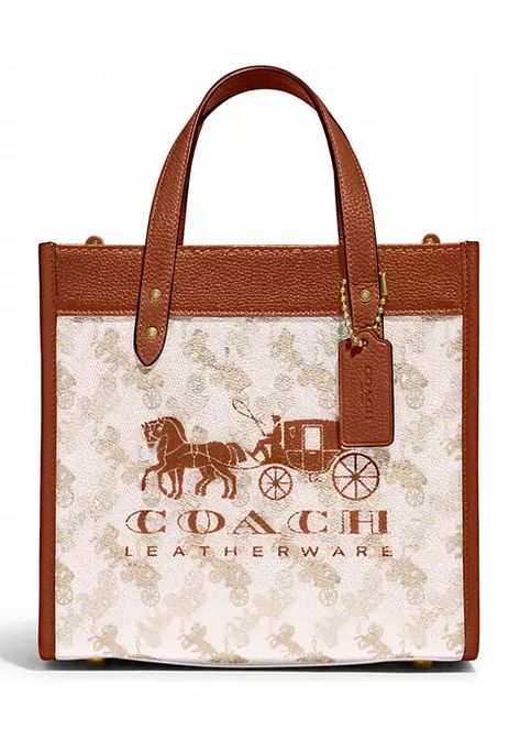 COACH Field Tote 22 with Horse and Carriage Print and Carriage Badge | belk Horse And Carriage, Horse Carriage, Polished Pebble, Coach Shoulder Bag, Zipped Bag, Brown Bags, Coach Leather, Mini Tote, Hand Bag