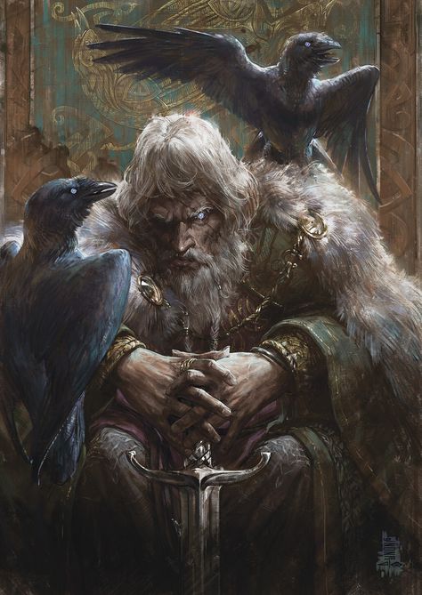 ArtStation - Huginn and Muninn / Хугин и мунин Hugging And Muninn, Odin On Throne, Working With Odin, Odin Comic Art, Odin Tattoo, Dark Character, Odin Norse Mythology, The Great Spirit, Huginn And Muninn