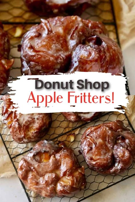 Now you can make these delicious cinnamon studded Apple Fritters Donuts at home! They taste just like the ones you buy at the donut shop, but better since they're homemade! Old Fashion Donuts Recipe, Donut Shop Recipes, Apple Ring Donuts Recipe, Drop Donuts Recipes, How To Make Donuts At Home Easy, Donut Bread, Apple Donuts Recipe, Apple Fritters Recipe Air Fryer, Quick Apple Fritters Easy Recipes