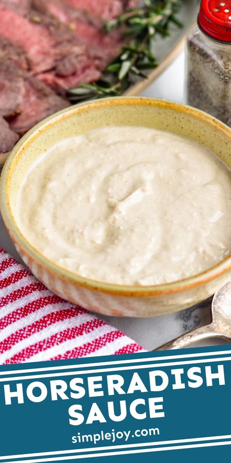 Horseradish Sauce is the perfect condiment for Prime Rib or if you are making a sandwich from roast beef. Made with simple ingredients, this will become a staple! Prime Rib Sauce, Making A Sandwich, Homemade Horseradish, Horseradish Recipes, Prime Rib Roast Recipe, Creamy Horseradish Sauce, Roast Beef Sandwich, Rib Sauce, Rib Roast Recipe