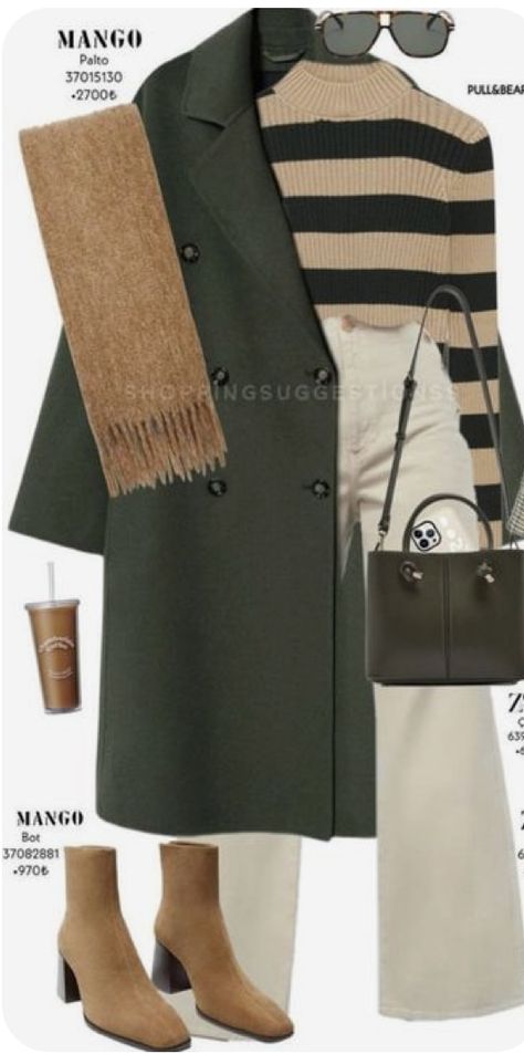 Green And Brown Winter Outfit, Casual Chic Autumn Outfits 2023, Green Coat Winter Outfit, Brown Cropped Wide Leg Pants Outfit, Fall Outfits 2023 Hijab, Brown Pants Outfit Ideas Women, Pink And Chocolate Outfit, Wide Leg Hijab Outfit, 37 Degree Weather Outfit