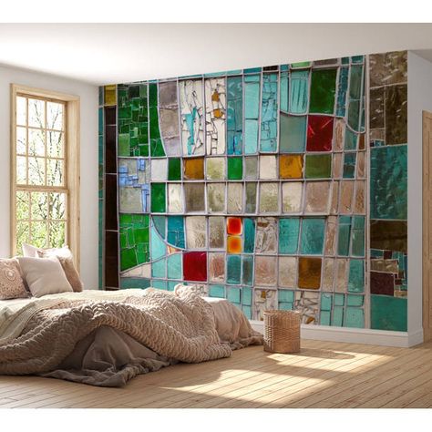 Wrought Studio Josilyn Peel & Stick Wall Mural | Wayfair Stained Glass Wall, Log Cabin Ideas, Shoji Screen, Tableau Design, Vintage Room, Nursery Wallpaper, Mural Wall Art, Accent Wallpaper, Modern Room