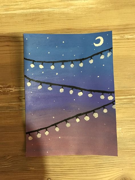 Paintings With Lights In Them, Night Sky Painting Easy, Kids Canvas Painting, Nighttime Sky, Shadow Painting, Be Motivated, Screen Painting, Simple Canvas Paintings, Easy Canvas