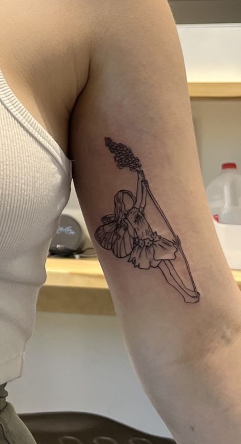 The Flower Fairies Tattoo, Forearm Fairy Tattoo, Rose Fairy Tattoo, Lavender Fairy Tattoo, Fairy Holding Flower Tattoo, Flower Fairies Tattoo, Flower Fairy Tattoo, Rainbow Fairy Books, Empowerment Tattoo